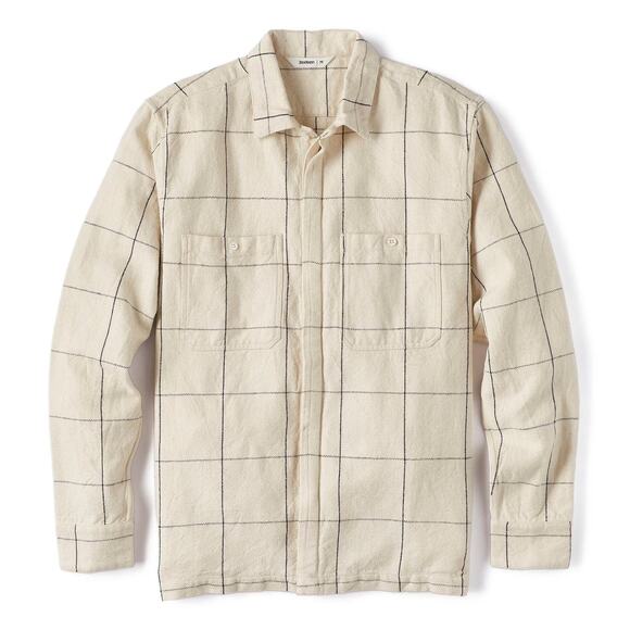 3sixteen Long Sleeve Woven Linen Check Wide Work Shirt XL NEW Beige Button-Up - Picture 1 of 7